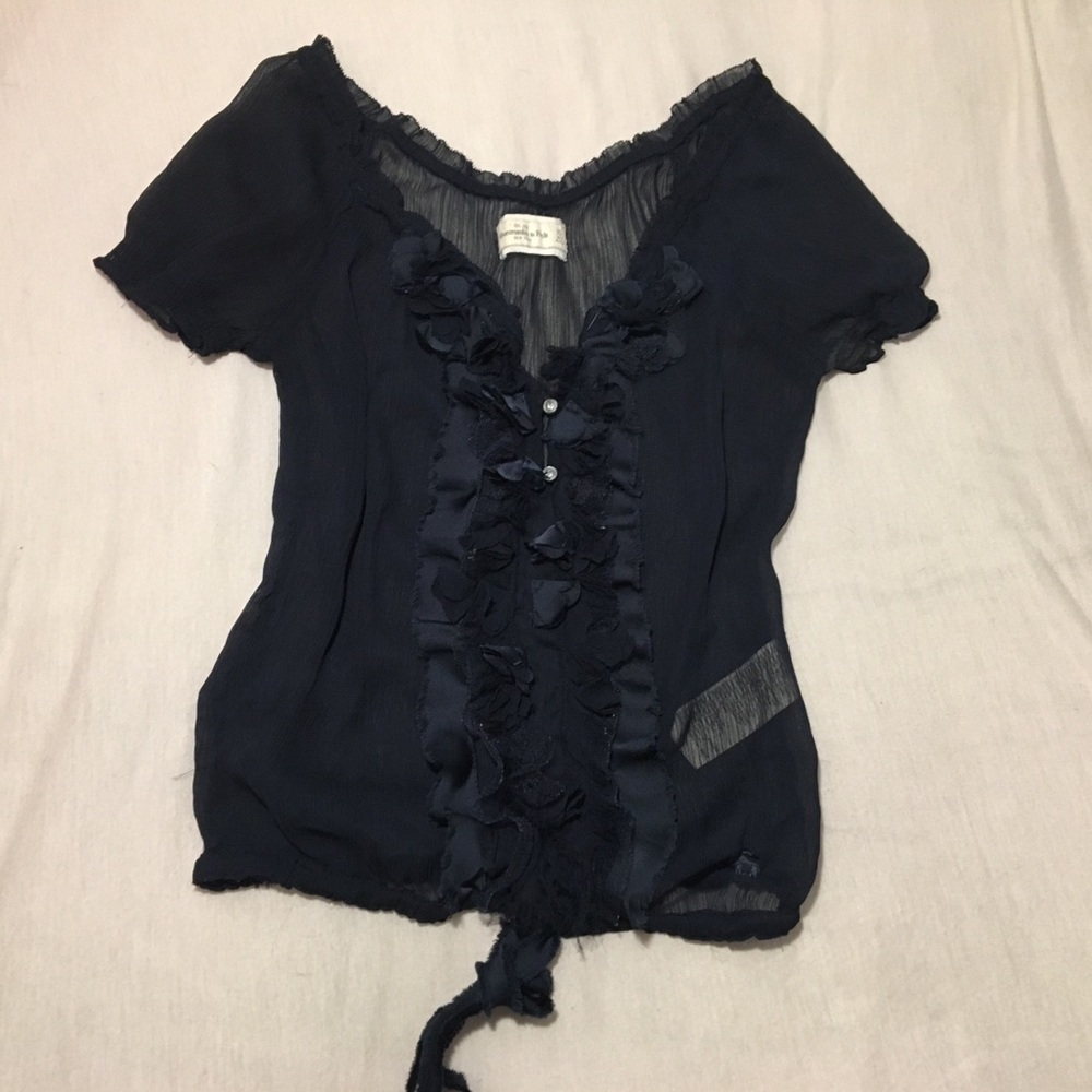 Abercrombie & Fitch Sheer Blue Ruffled Blouse